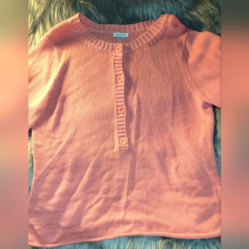 Garnet Hill Pullover Sweater Small Salmon Pink Button Detail Cotton Tunic Large